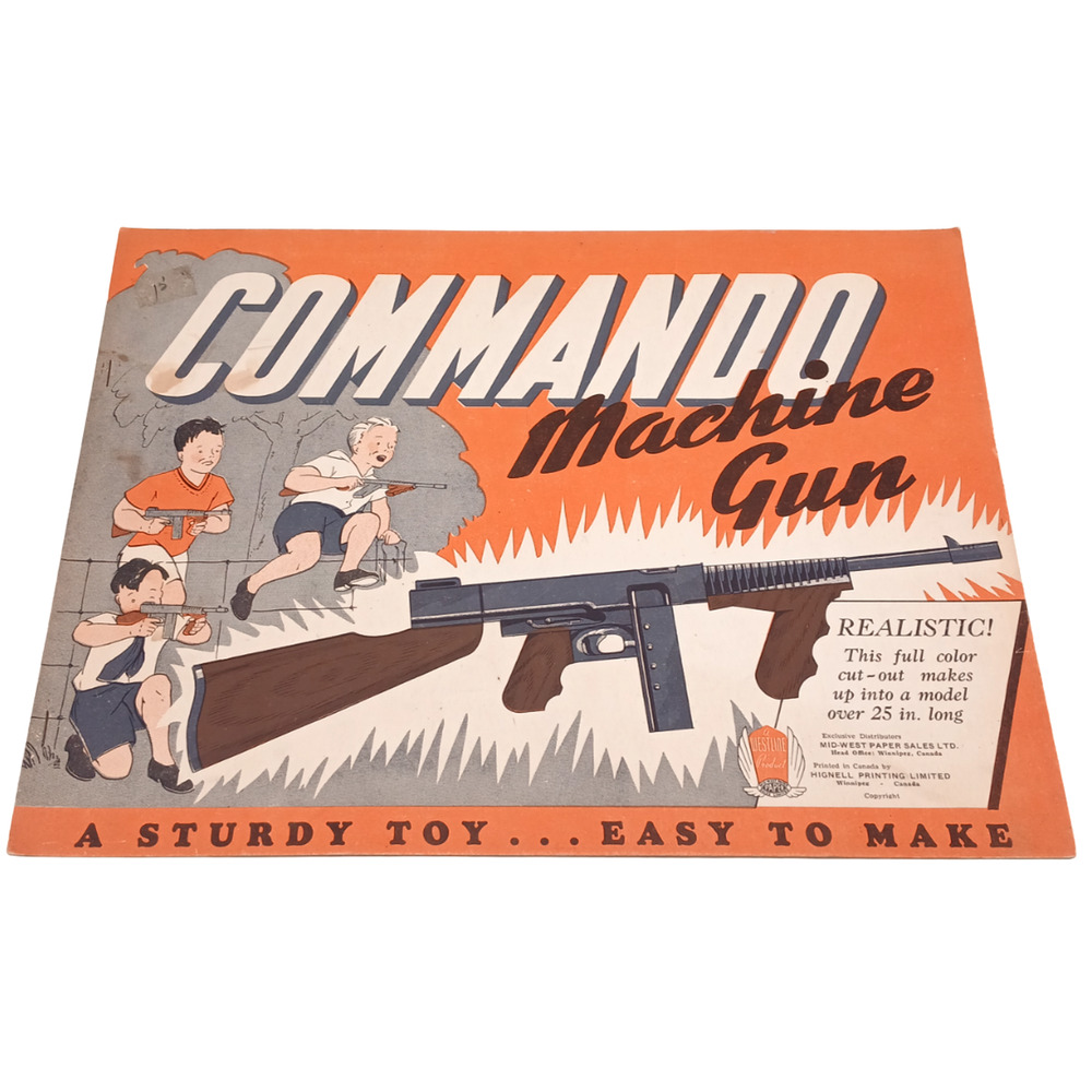Vintage A Westline Product Commandos Machine Gun Original Paper Cut Out 25" Long